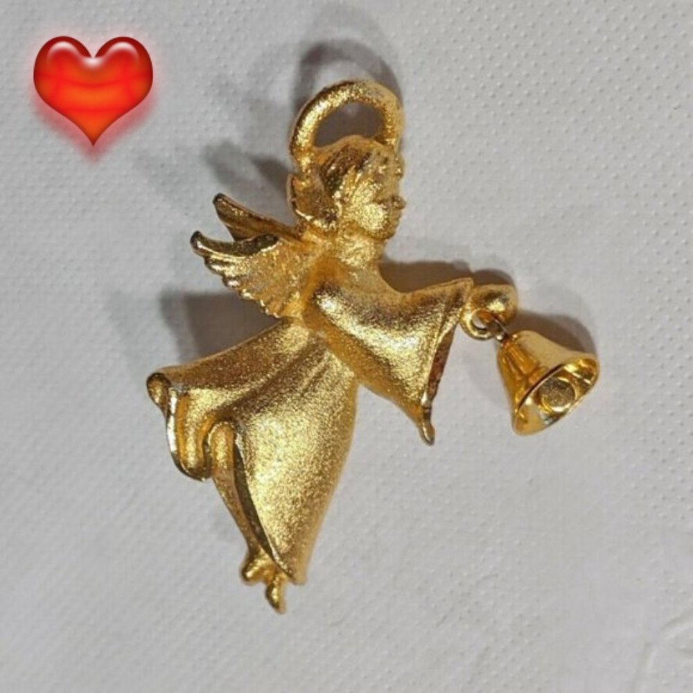 3 For 20 VTG RR Roman Inc Gold Tone Angel Bell Brooch Pin